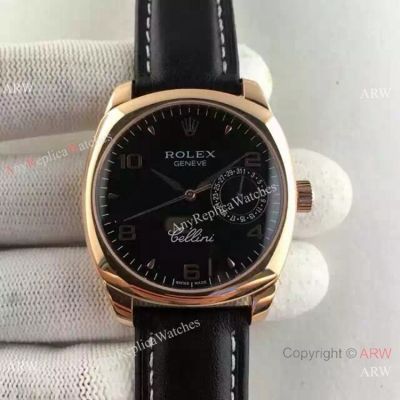 Swiss Rolex Cellini Danaos Replica Watch Rose Gold Black Face